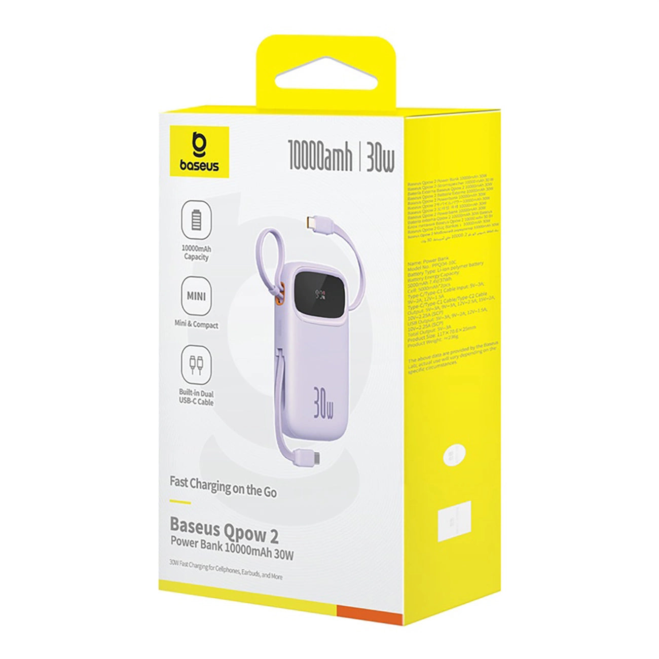 Baseus QPow 2 30W 10000mAh Power Bank with Built-in USB-C Cables - Purple_12