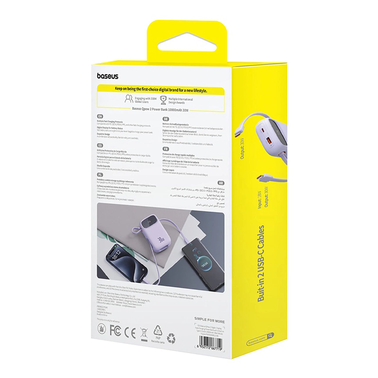 Baseus QPow 2 30W 10000mAh Power Bank with Built-in USB-C Cables - Purple_14