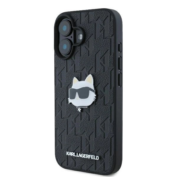 Karl Lagerfeld Monogram Choupette Head Pin iPhone 16 Case - Black_1