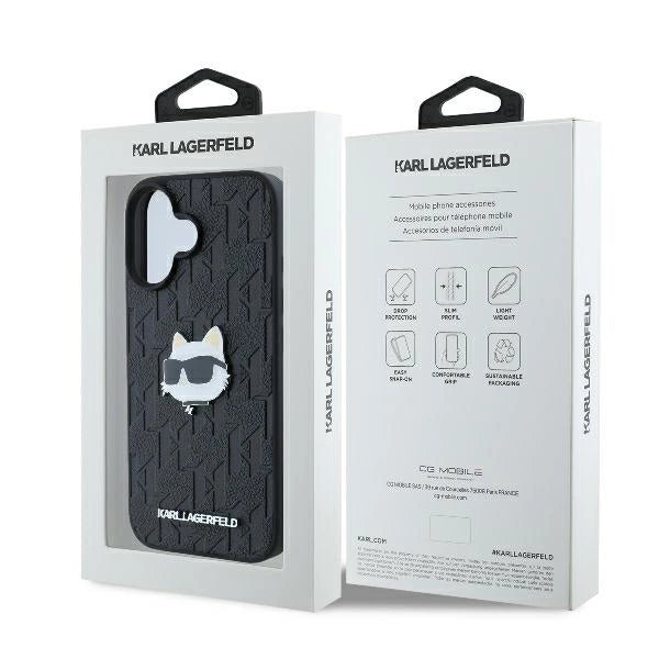 Karl Lagerfeld Monogram Choupette Head Pin iPhone 16 Case - Black_7