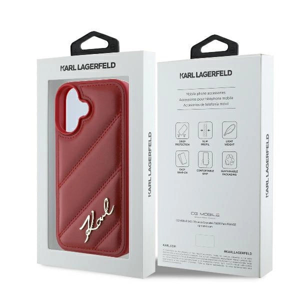 Karl Lagerfeld Diagonal Quilted Script iPhone 16 Case - Red_7