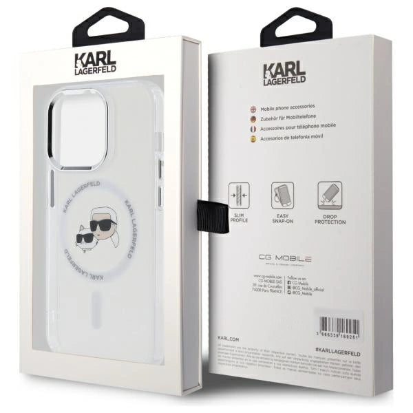 Karl Lagerfeld IML Metal Karl & Choupette Head MagSafe Case for iPhone 14 Pro Max - White_7
