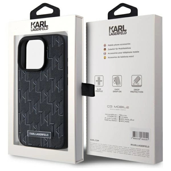 Karl Lagerfeld Leather Monogram Metal Logo MagSafe iPhone 15 Pro Case - Black_7