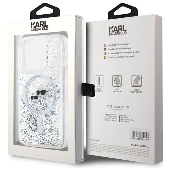 Karl Lagerfeld Liquid Glitter Karl & Choupette Head Magsafe Case for iPhone 15 Pro Max - Clear_7