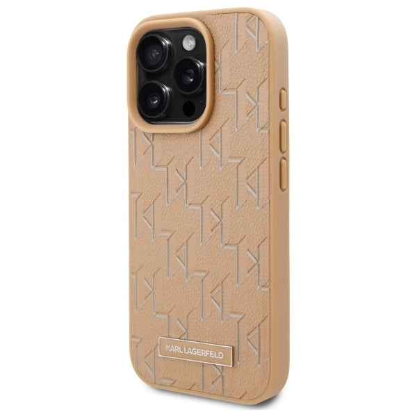 Karl Lagerfeld Leather Monogram Metal Logo MagSafe iPhone 16 Pro Case - Beige_1