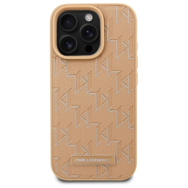 Karl Lagerfeld Leather Monogram Metal Logo MagSafe iPhone 16 Pro Case - Beige_2