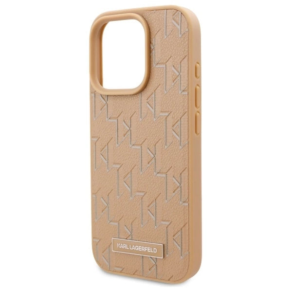 Karl Lagerfeld Leather Monogram Metal Logo MagSafe iPhone 16 Pro Case - Beige_5