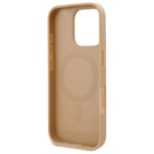 Karl Lagerfeld Leather Monogram Metal Logo MagSafe iPhone 16 Pro Case - Beige_6