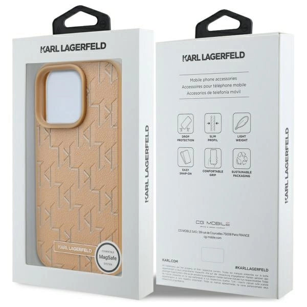 Karl Lagerfeld Leather Monogram Metal Logo MagSafe iPhone 16 Pro Case - Beige_7
