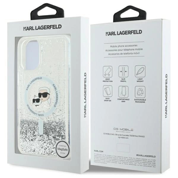 Karl Lagerfeld Liquid Glitter Karl & Choupette Head Magsafe iPhone 16 Plus Case - Clear_7