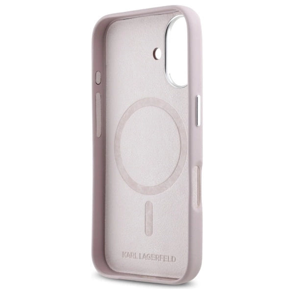 Karl Lagerfeld FW Metal Plate MagSafe iPhone 16 Case - Pink_6