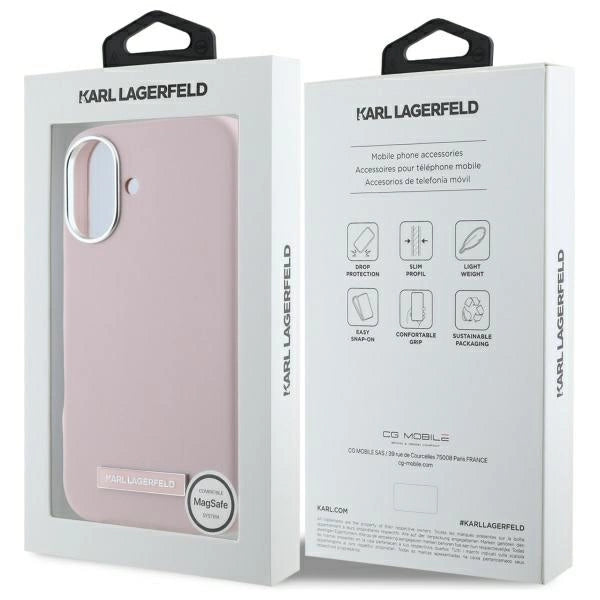 Karl Lagerfeld FW Metal Plate MagSafe iPhone 16 Case - Pink_7
