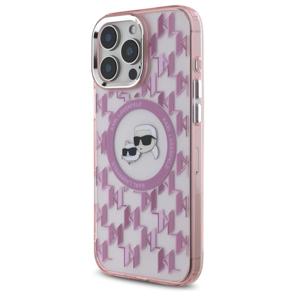 Karl Lagerfeld IML Monogram Karl & Choupette Head MagSafe Case for iPhone 16 Pro Max - Pink_1