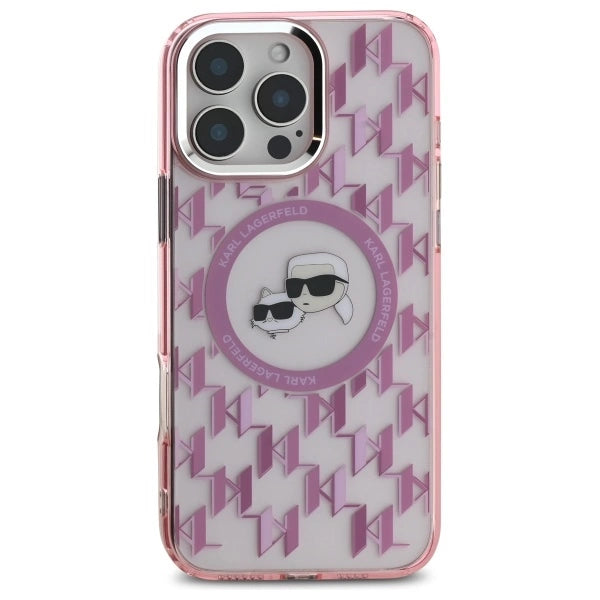 Karl Lagerfeld IML Monogram Karl & Choupette Head MagSafe Case for iPhone 16 Pro Max - Pink_2