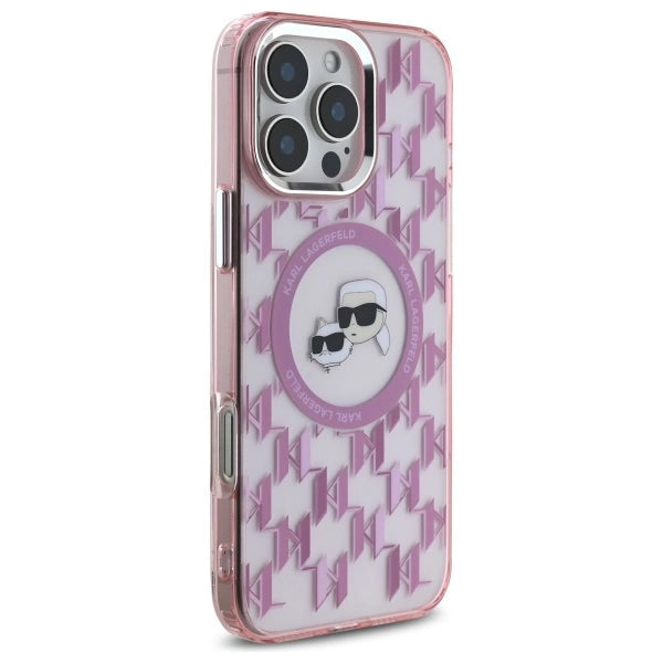 Karl Lagerfeld IML Monogram Karl & Choupette Head MagSafe Case for iPhone 16 Pro Max - Pink_3