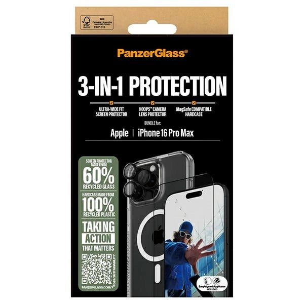 PanzerGlass Bundle 3in1 iPhone 16 Pro Max 6.9" D3O Hardcase + Screen Protector UWF+ Lens B1294+2864+1284_5