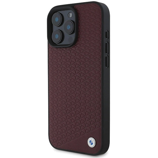 BMW Sign Leather Diamond Metal Logo MagSafe Case for iPhone 16 Pro Max - Red_1