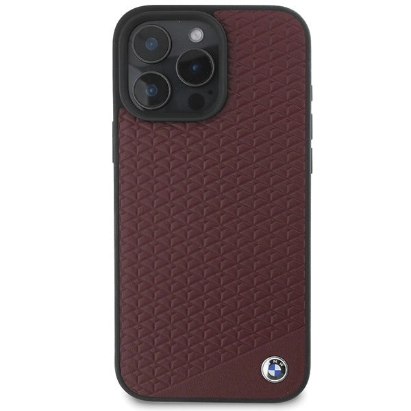 BMW Sign Leather Diamond Metal Logo MagSafe Case for iPhone 16 Pro Max - Red_2