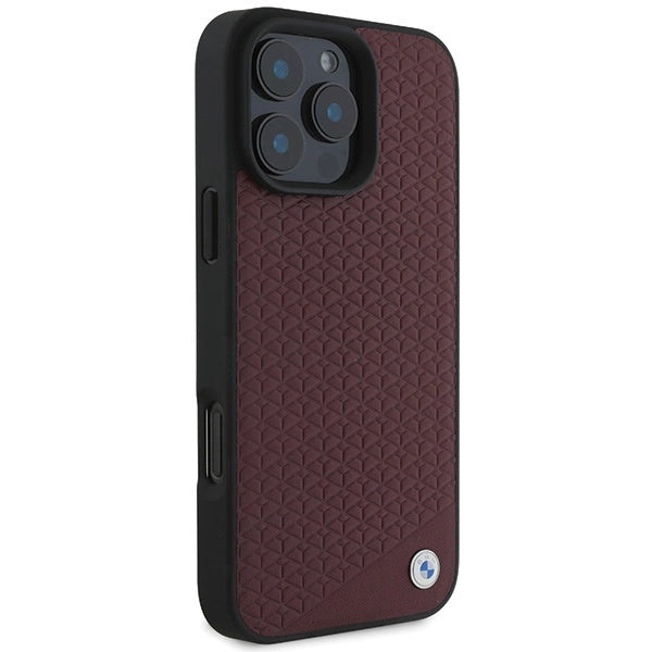 BMW Sign Leather Diamond Metal Logo MagSafe Case for iPhone 16 Pro Max - Red_3