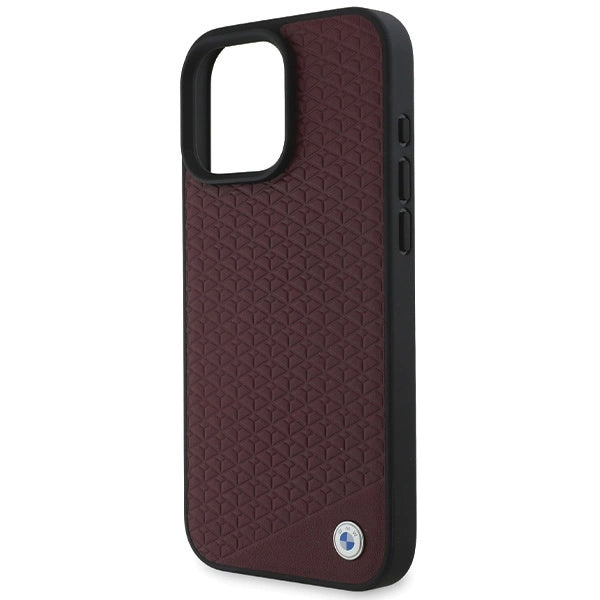 BMW Sign Leather Diamond Metal Logo MagSafe Case for iPhone 16 Pro Max - Red_5