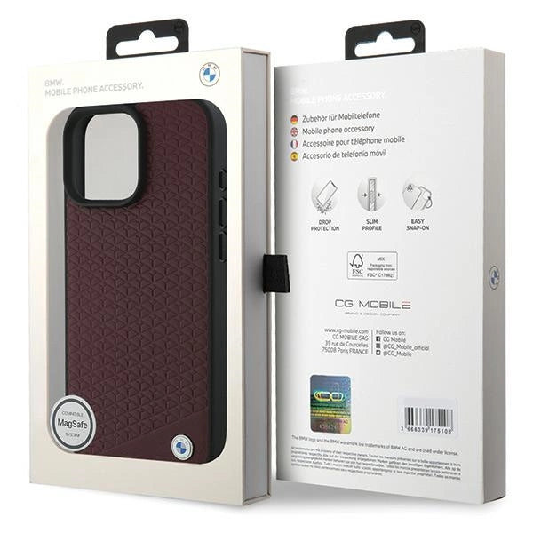 BMW Sign Leather Diamond Metal Logo MagSafe Case for iPhone 16 Pro Max - Red_7