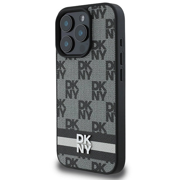 DKNY Checkered Pattern & Printed Stripes case for iPhone 16 Pro - black_1