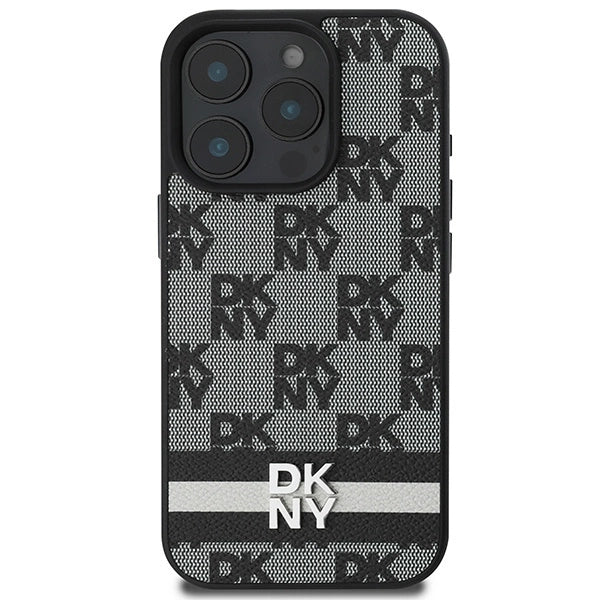 DKNY Checkered Pattern & Printed Stripes case for iPhone 16 Pro - black_2