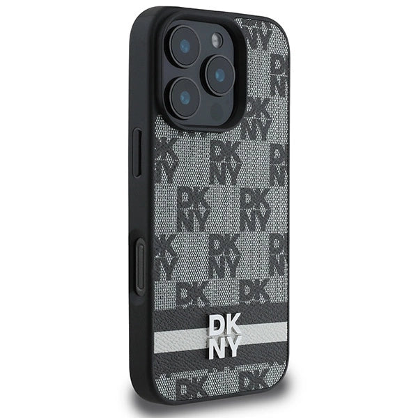 DKNY Checkered Pattern & Printed Stripes case for iPhone 16 Pro - black_3