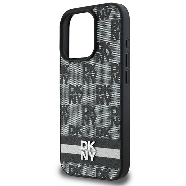 DKNY Checkered Pattern & Printed Stripes case for iPhone 16 Pro - black_5