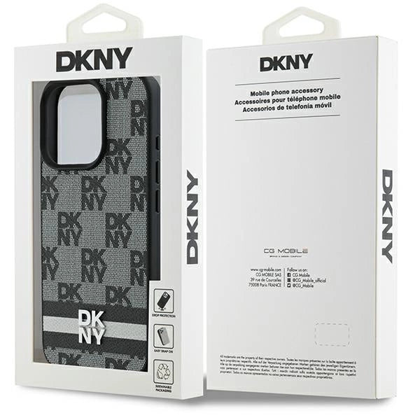 DKNY Checkered Pattern & Printed Stripes case for iPhone 16 Pro - black_7