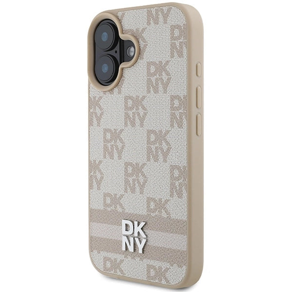DKNY Checkered Pattern & Printed Stripes iPhone 16 Case - Pink_1