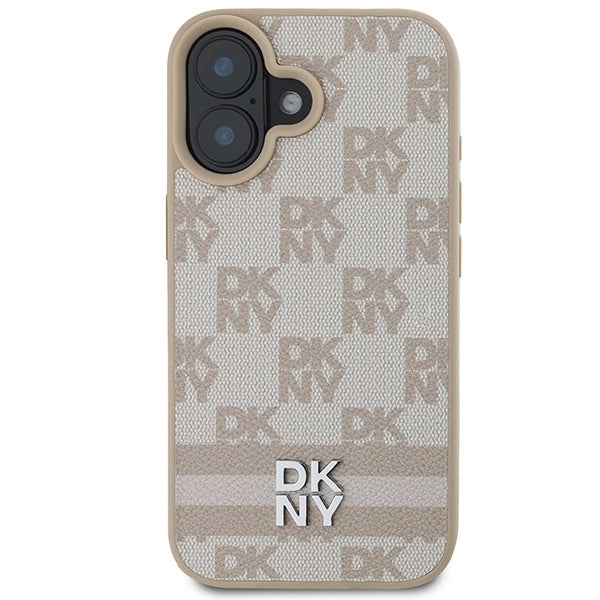 DKNY Checkered Pattern & Printed Stripes iPhone 16 Case - Pink_2