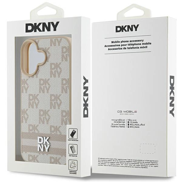 DKNY Checkered Pattern & Printed Stripes iPhone 16 Case - Pink_7