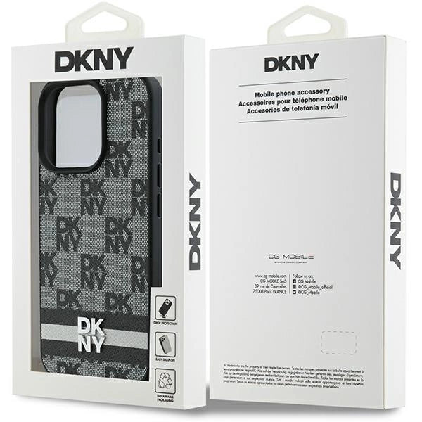 DKNY Checkered Pattern & Printed Stripes case for iPhone 16 Pro Max - black_7