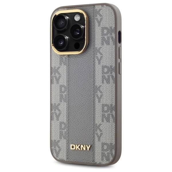 DKNY Leather Checkered Mono Pattern MagSafe iPhone 14 Pro Case - Beige_1