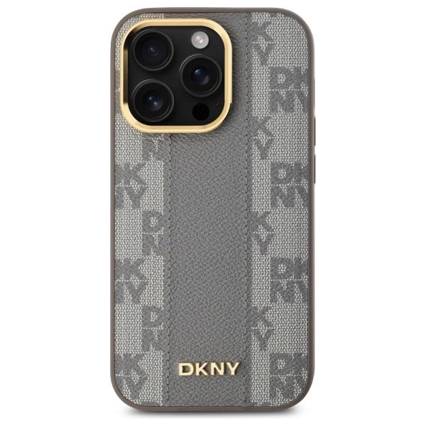 DKNY Leather Checkered Mono Pattern MagSafe iPhone 14 Pro Case - Beige_2