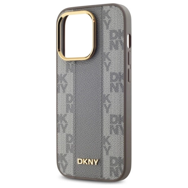 DKNY Leather Checkered Mono Pattern MagSafe iPhone 14 Pro Case - Beige_5