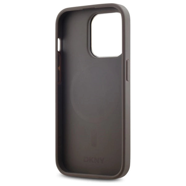 DKNY Leather Checkered Mono Pattern MagSafe iPhone 14 Pro Case - Beige_6