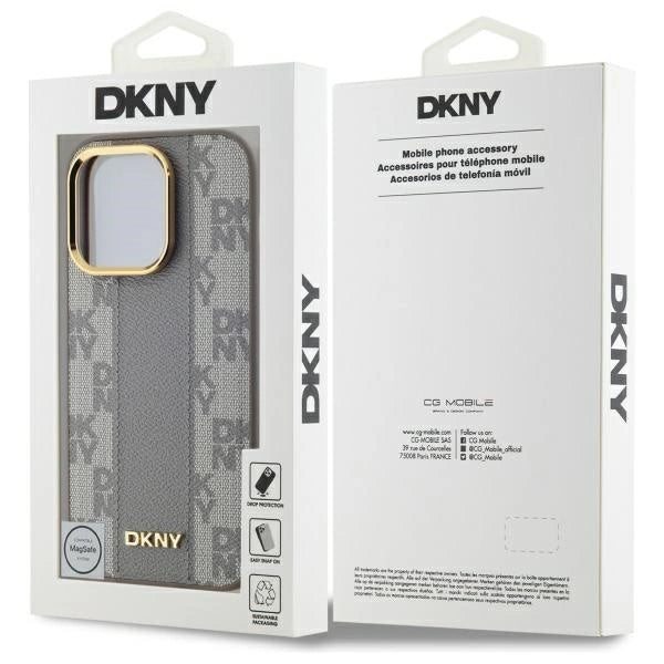 DKNY Leather Checkered Mono Pattern MagSafe iPhone 14 Pro Case - Beige_7
