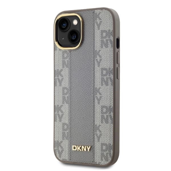 DKNY Leather Checkered Mono Pattern MagSafe iPhone 14 Case - Beige_2