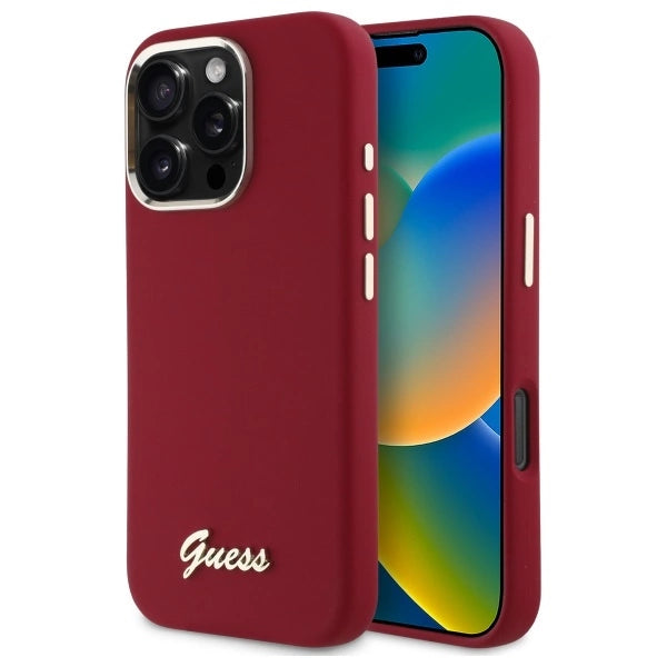 Guess Silicone Script Metal Logo iPhone 16 Pro Case - Pink_0