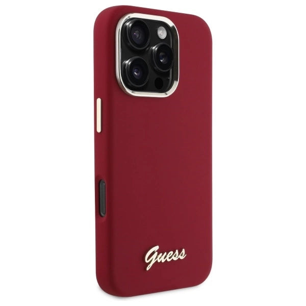 Guess Silicone Script Metal Logo iPhone 16 Pro Case - Pink_3