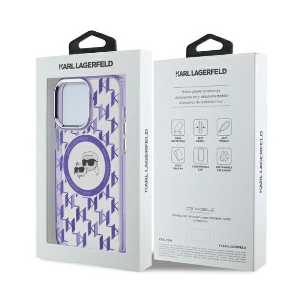 Karl Lagerfeld IML Monogram Karl & Choupette Head MagSafe Case for iPhone 15 Pro Max - Purple_4