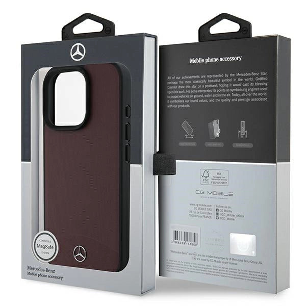 Mercedes Textured And Plain Leather MagSafe case for iPhone 16 Pro - red_7