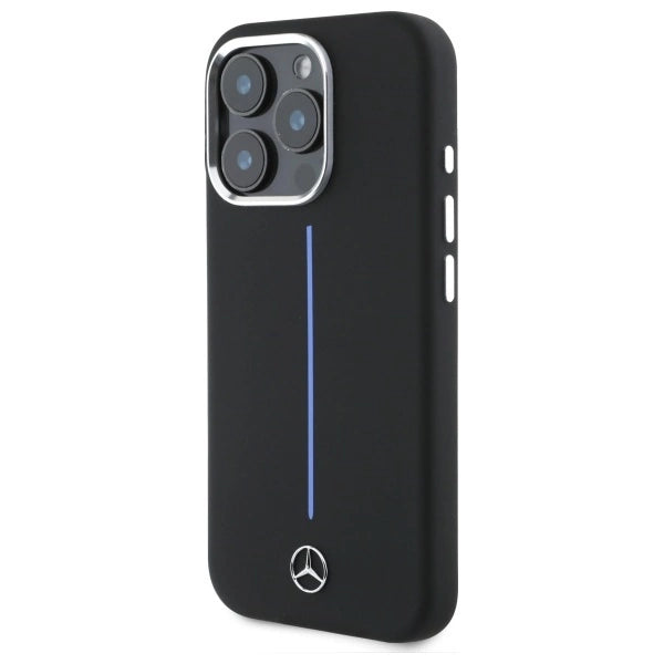 Mercedes Silicone Blue Stripe MagSafe iPhone 16 Pro Case - Black_1
