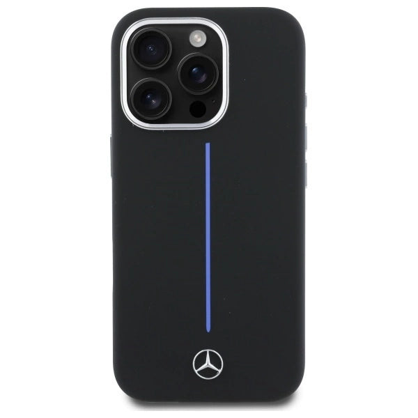 Mercedes Silicone Blue Stripe MagSafe iPhone 16 Pro Case - Black_2