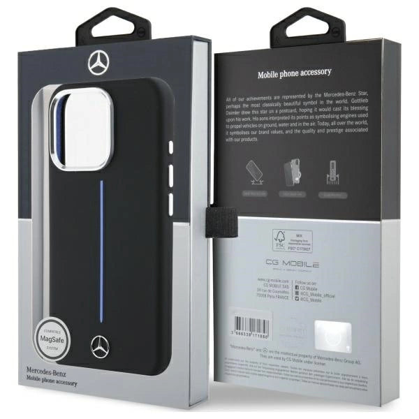 Mercedes Silicone Blue Stripe MagSafe iPhone 16 Pro Case - Black_7