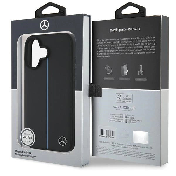 Mercedes MB Blue Line Leather MagSafe iPhone 16 Case - Black_7