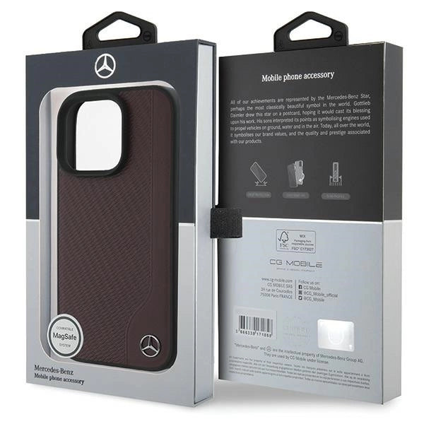 Mercedes MB Wood Imitation Leather MagSafe Case for iPhone 16 Pro Max - Red_7