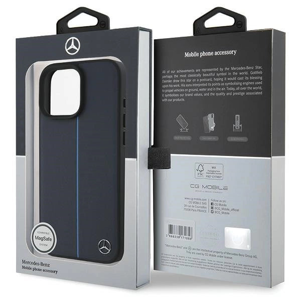 Mercedes MB Blue Line Leather MagSafe Case for iPhone 16 Pro Max - Navy Blue_7